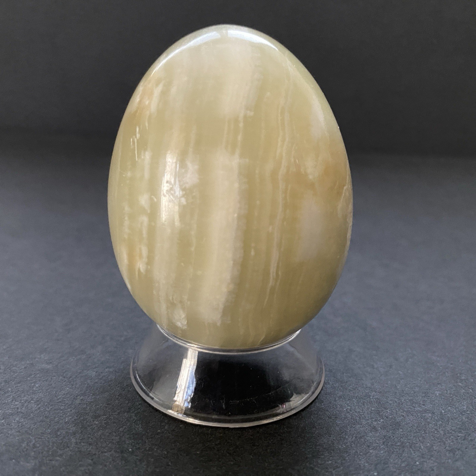 Natural Onyx Stone Egg With Stand Hand Polished Banded Agate Calcite Crystal