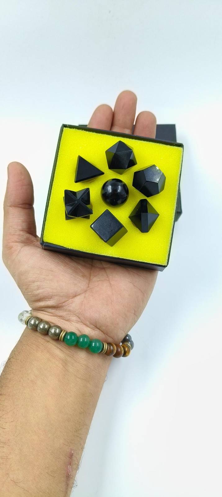 Black Obsidian Sacred Geometry Set 7 Platonic Solid Reiki Meditation Crystal Kit