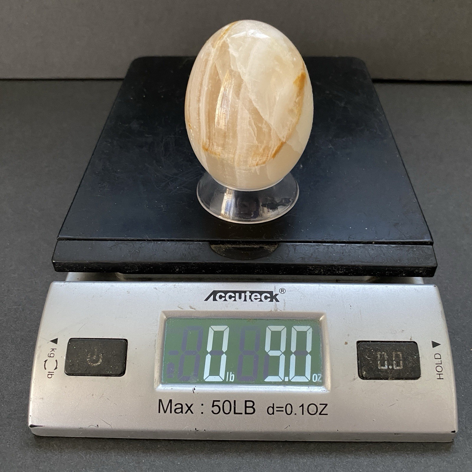 Natural Onyx Stone Egg With Stand Hand Polished Banded Agate Calcite Crystal