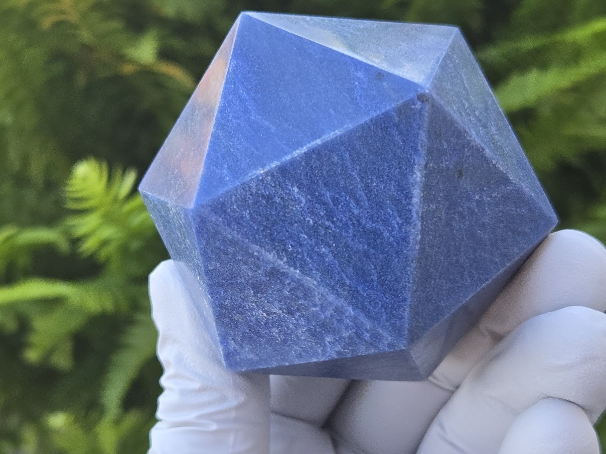 Blue Aventurine Carved Geometric Icosahedron, Large (46mm to 60mm) Decorative