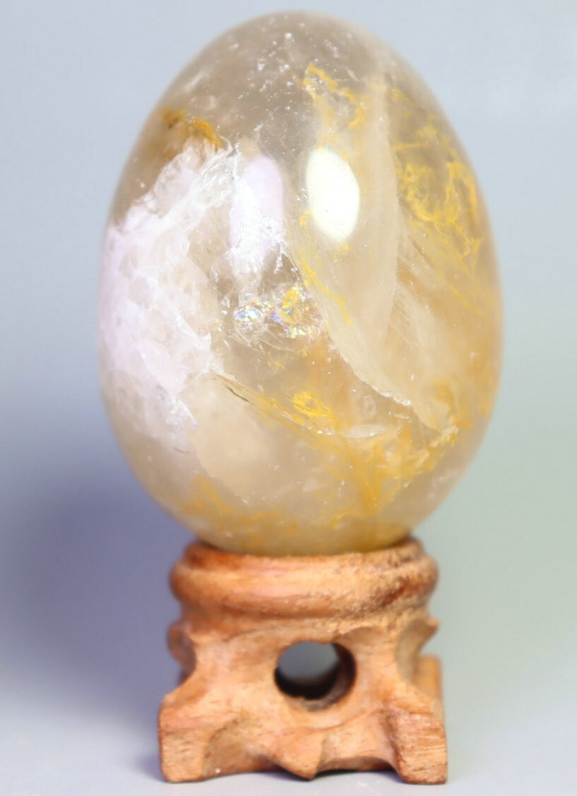 NATURAL Yellow PHANTOM MULTI INCLUSIONS Rainbow Quartz CRYSTAL Sphere Egg/Stand