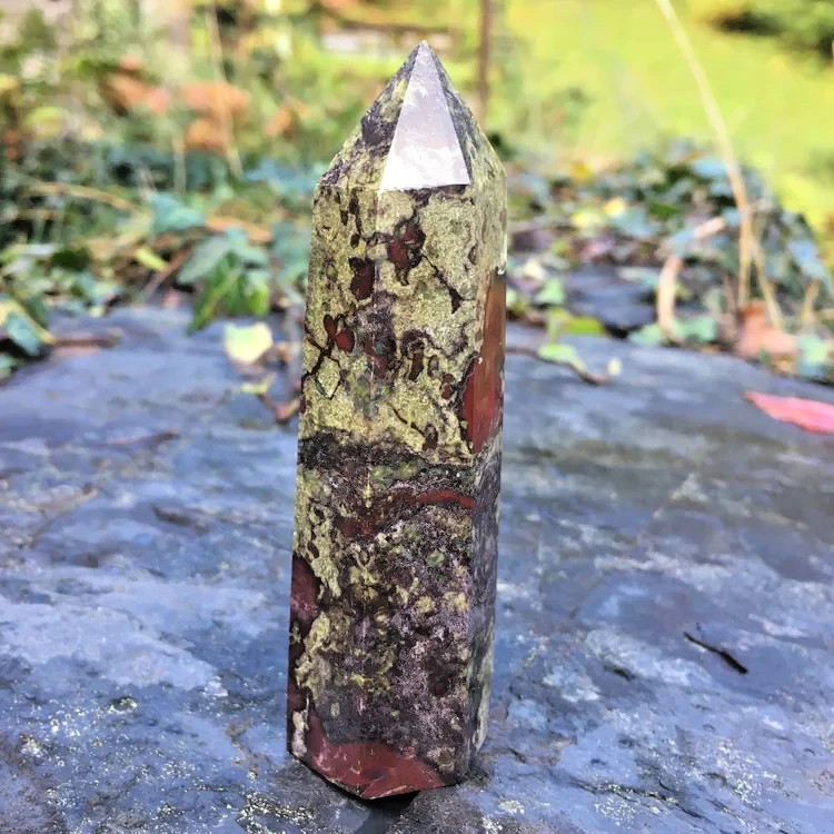 Natural Dragon Bloodstone Crystal Tower Reiki Energy Healing Wand Obelisk Decor