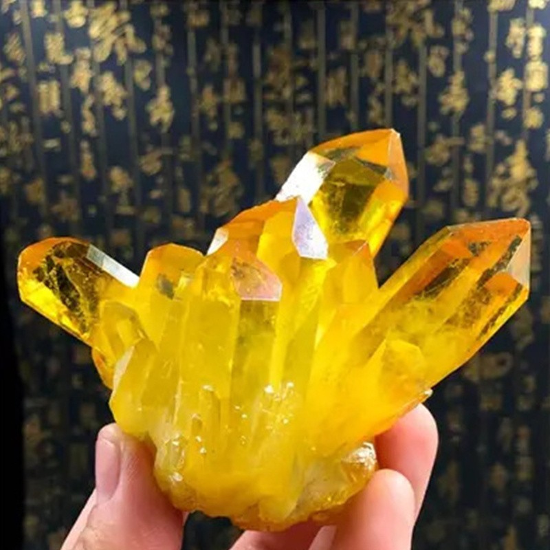 120-150G Natural Aura Citrine Yellow Crystal Cluster Healing Mineral Specimens