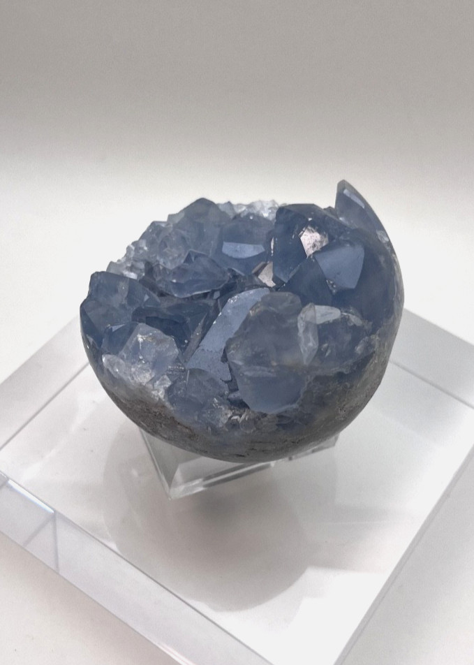 Natural Blue Celestite Crystal Geode Cluster Sphere Specimen, 1 lb 4oz, 3″