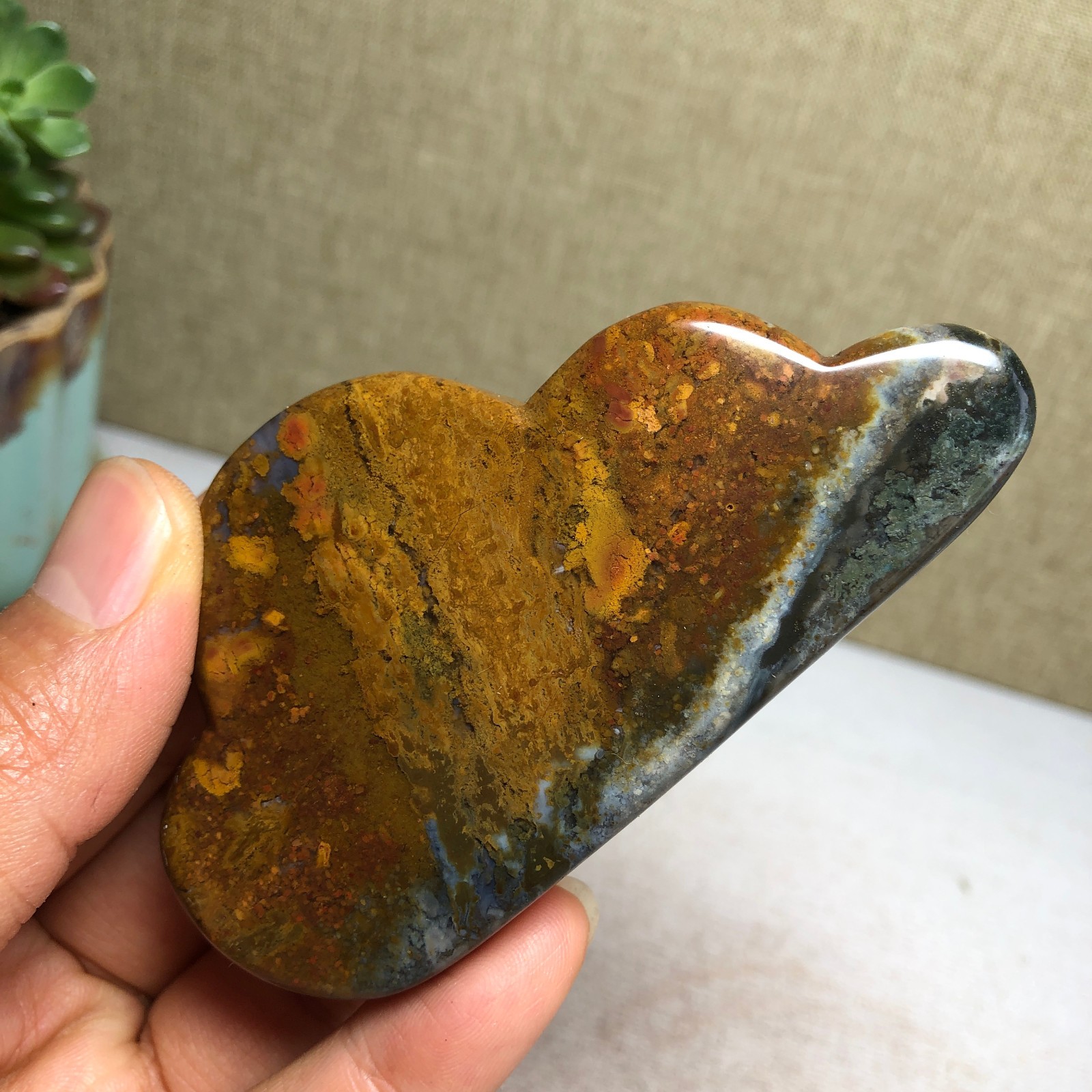 85mm Natural Ocean Jasper Hand carved clouds Crystal specimens 76g A4469
