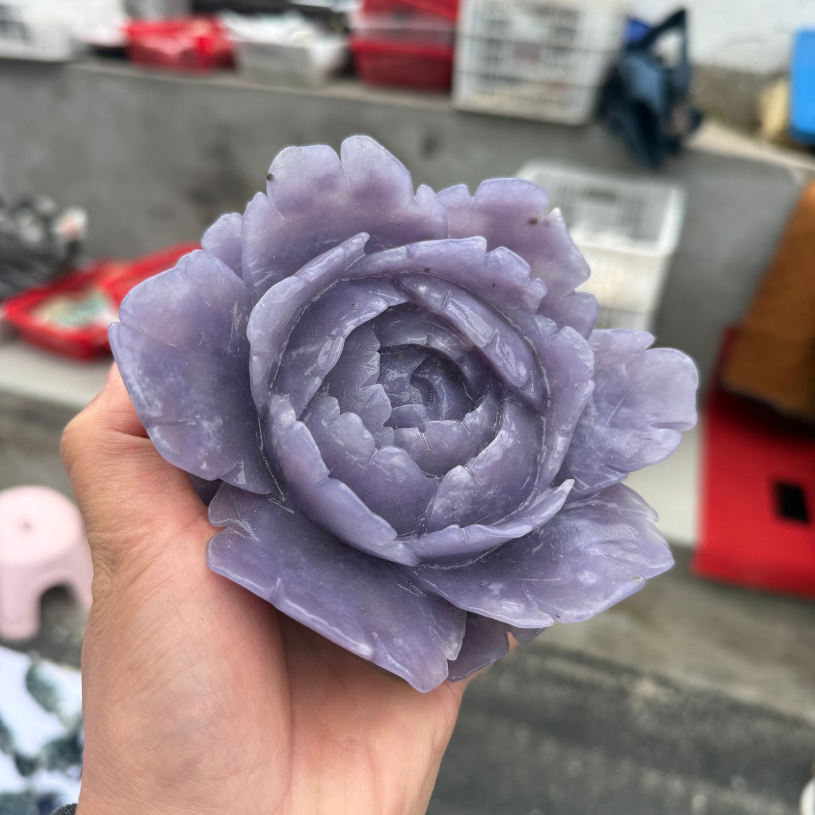 1LB Natural Purple Cloud Mother Quartz Carved Flower Crystal Reiki Healing 1pc