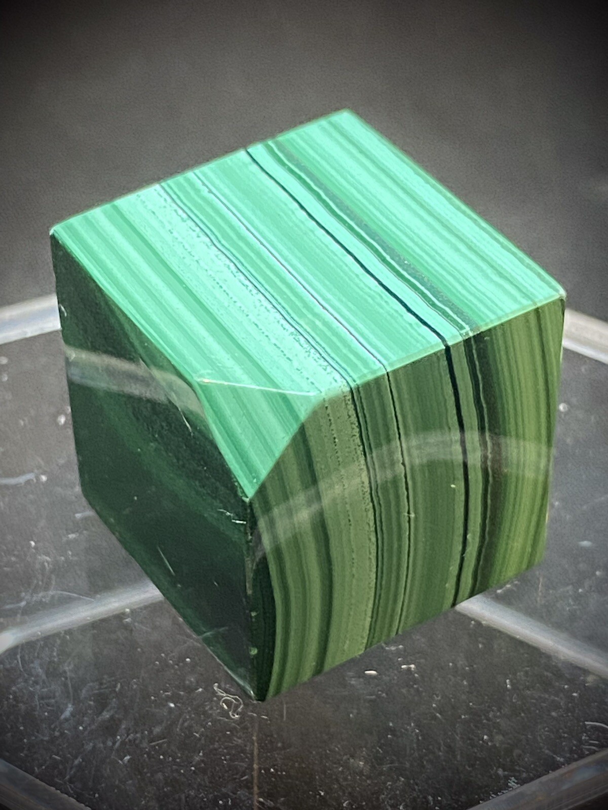 0.8 Inch Malachite Cube Stands On 1 Corner 40 Grams