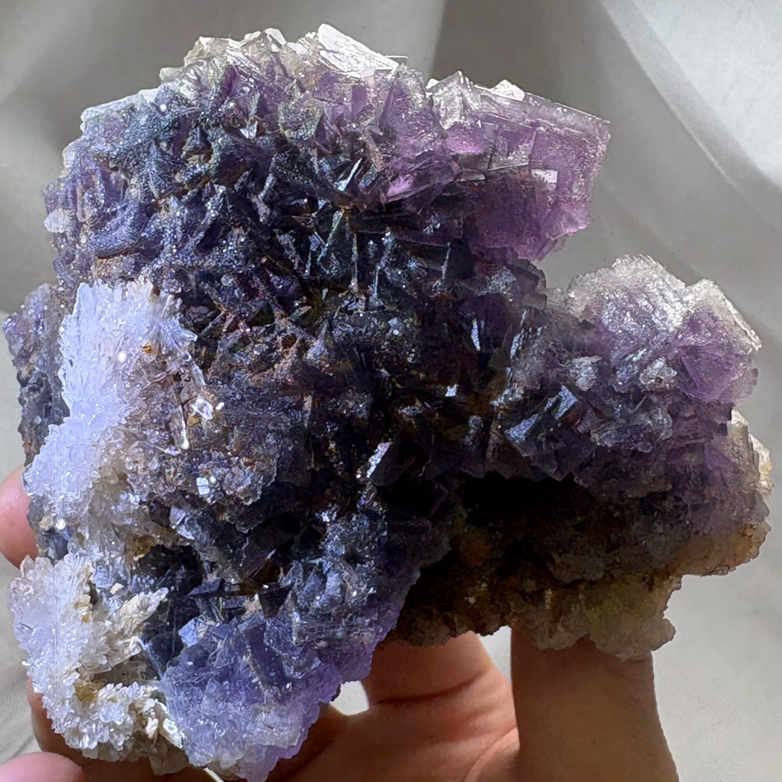 Large Rare Dual Color Fluorescent Natural Fluorite Double Sided Mineral Specimen