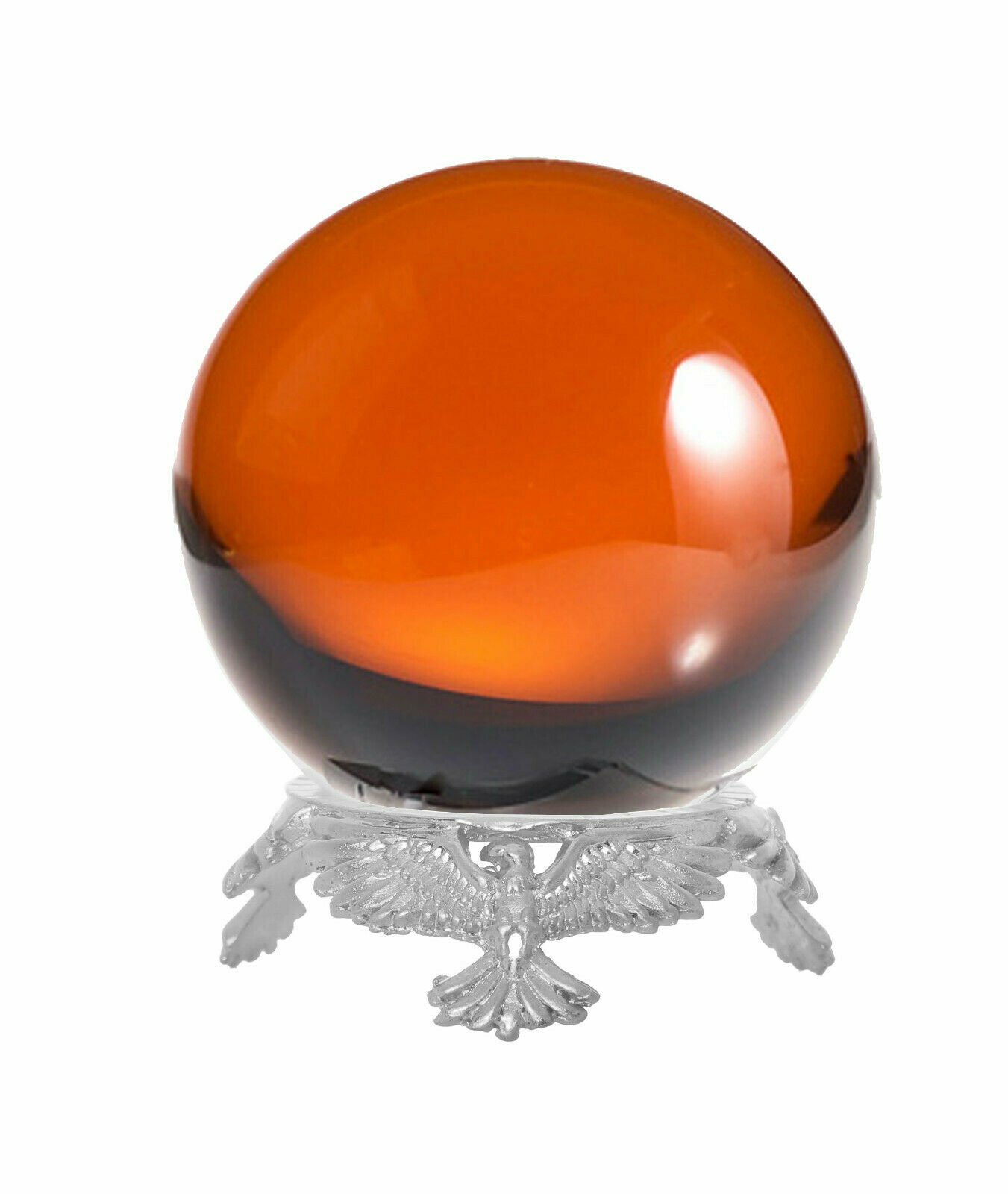 Crystal Ball Sphere for Feng Shui, Meditation, Decor, with Silver Eagle Stand