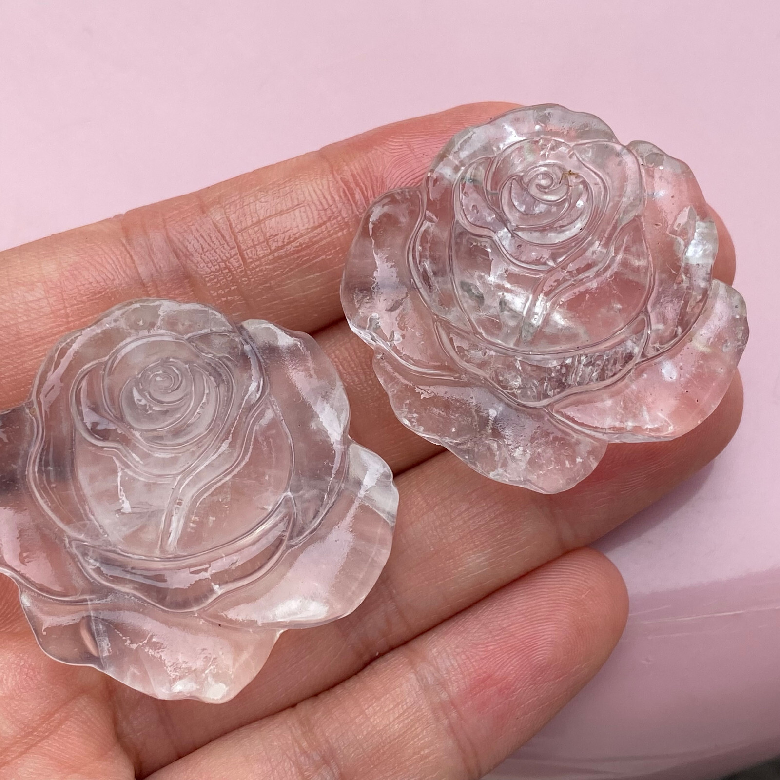 Natural clear quartz roses flowers skull hand carved reiki Healing 1pc