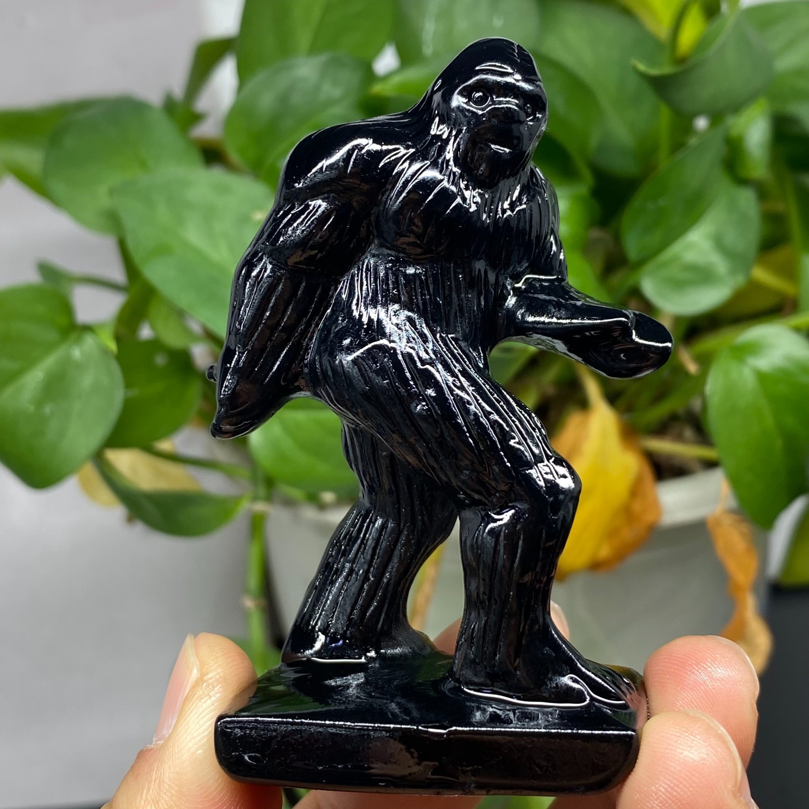 3” Natural Obsidian Sasquatch skull carved quartz crystal Reiki healing 1pc