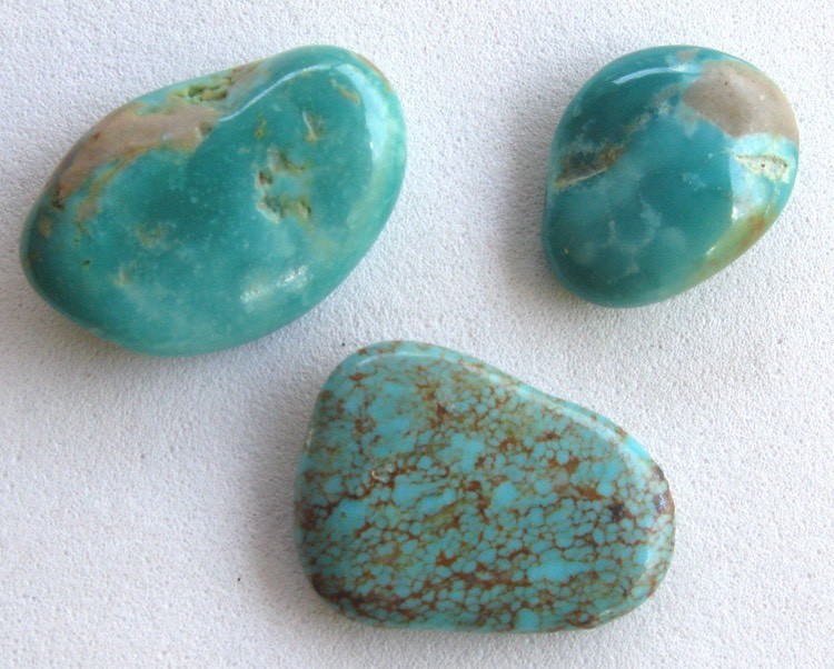 Turquoise 3 Polished Nuggets LOT Natural Tumbled Rock Gemstones Kingman Mine USA