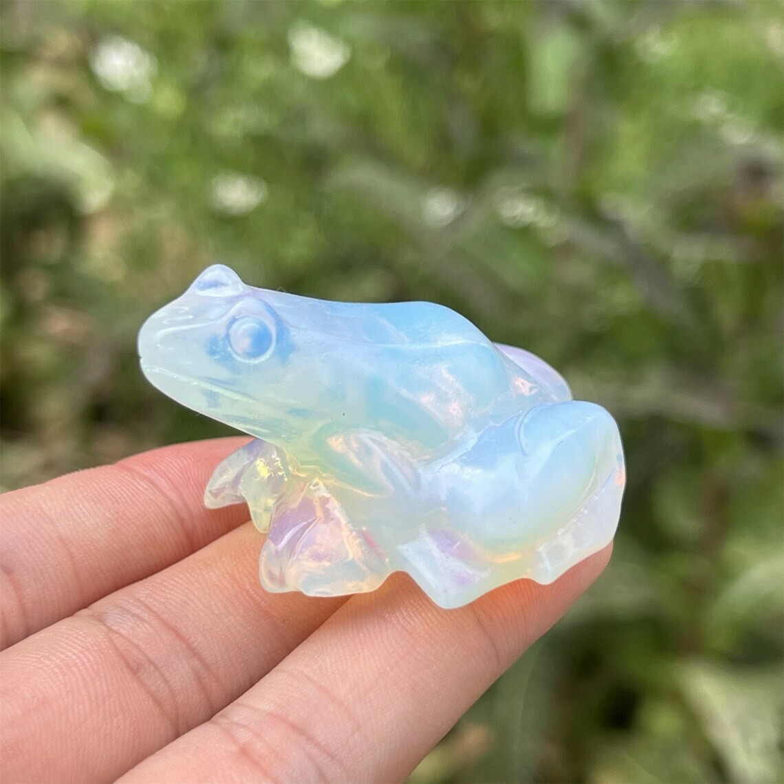 Opalite Frog Statue Handcrafted Blue Clear Crystal Frog Stone Home Decoration