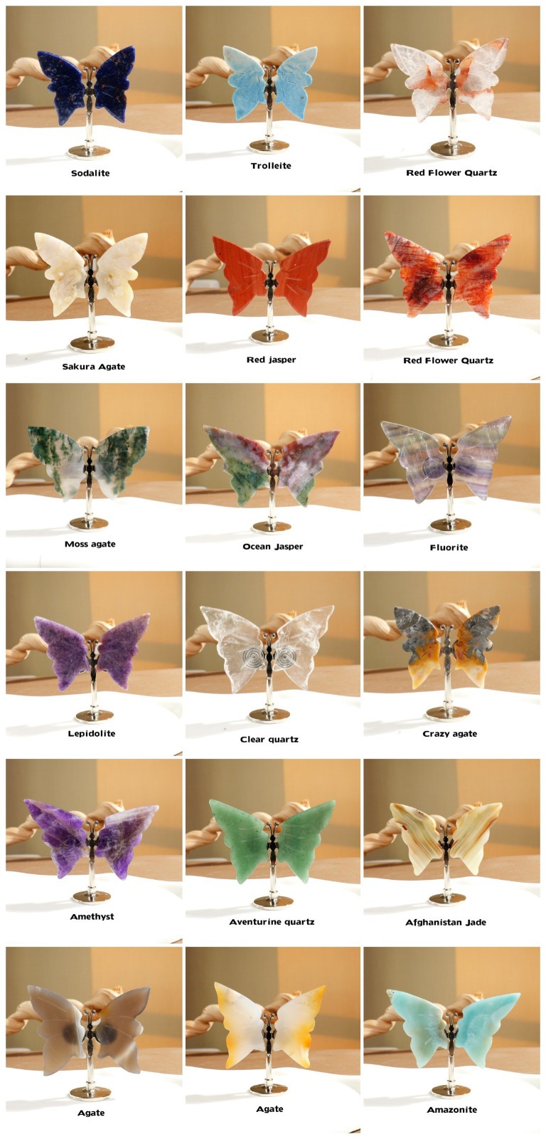 1PC Random Natural Mixed Stone Butterfly Figurine Crystal Carving Stand Home