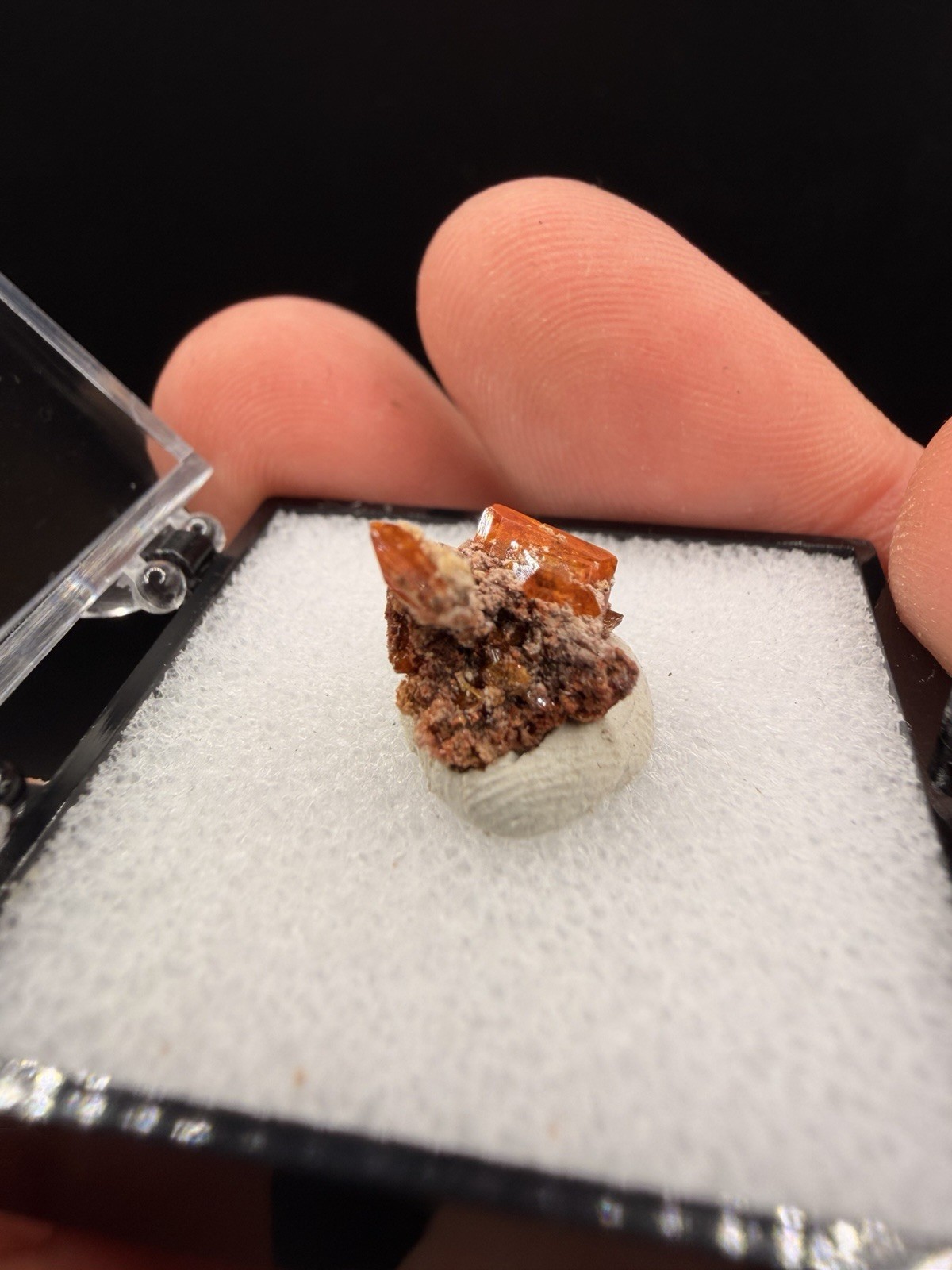 Old Stock Deep Red Wulfenite Crystal Cluster (Thumbnail) – Red Cloud Mine, AZ