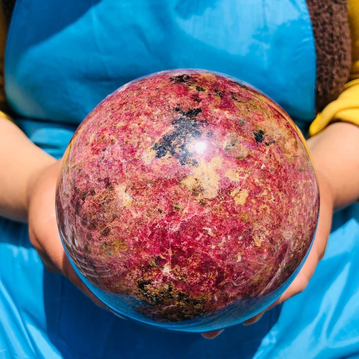 7.04LB Natural Rhodonite Crystal Sphere Pink Black Healing Gem Stone 4799