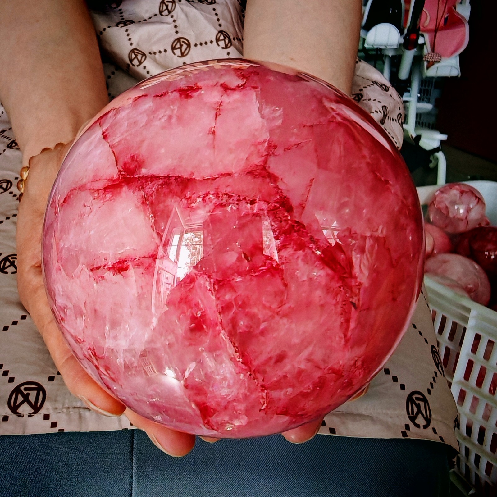 3.96LB TOP Natural Red gum flower quartz ball crystal Hand carved Decorative