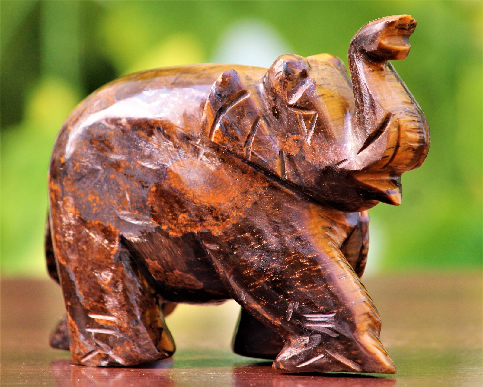 Figurine Elephant Natural Tiger’s Eye Crystal Carved Healing Charged Stone 290g