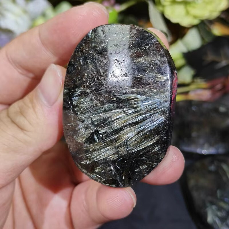 Natural Arfvedsonite Soap Palm Stone Fireworks Stone Polished Healing Home Decor