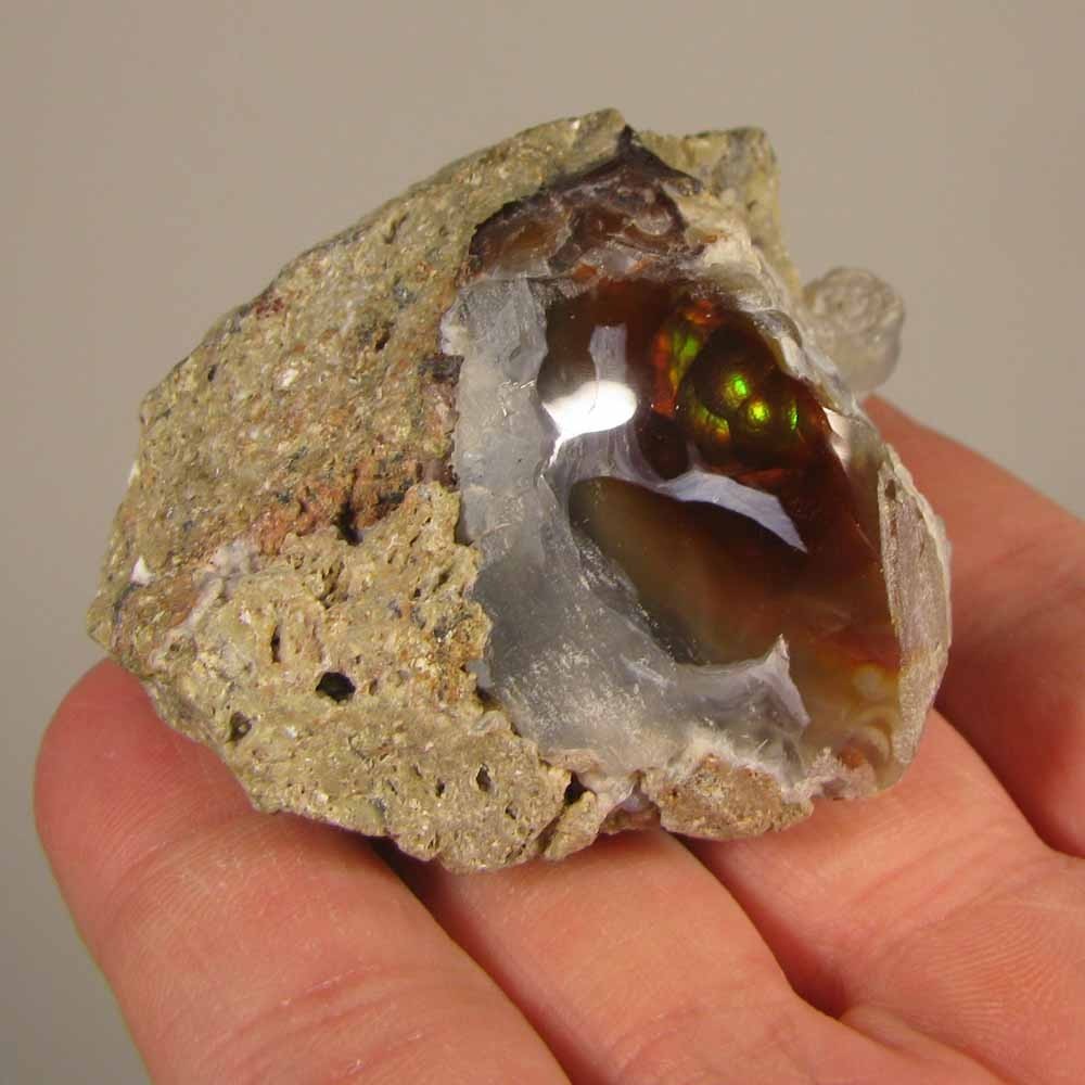 2.5″ Polished FIRE AGATE Gemstone on Matrix Rock – Mexico