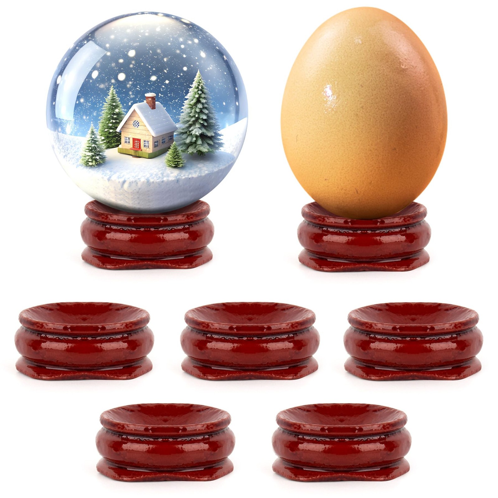 5 Pack Wooden Egg Stands Holder Crystal Sphere Globe Ball Stand for Display