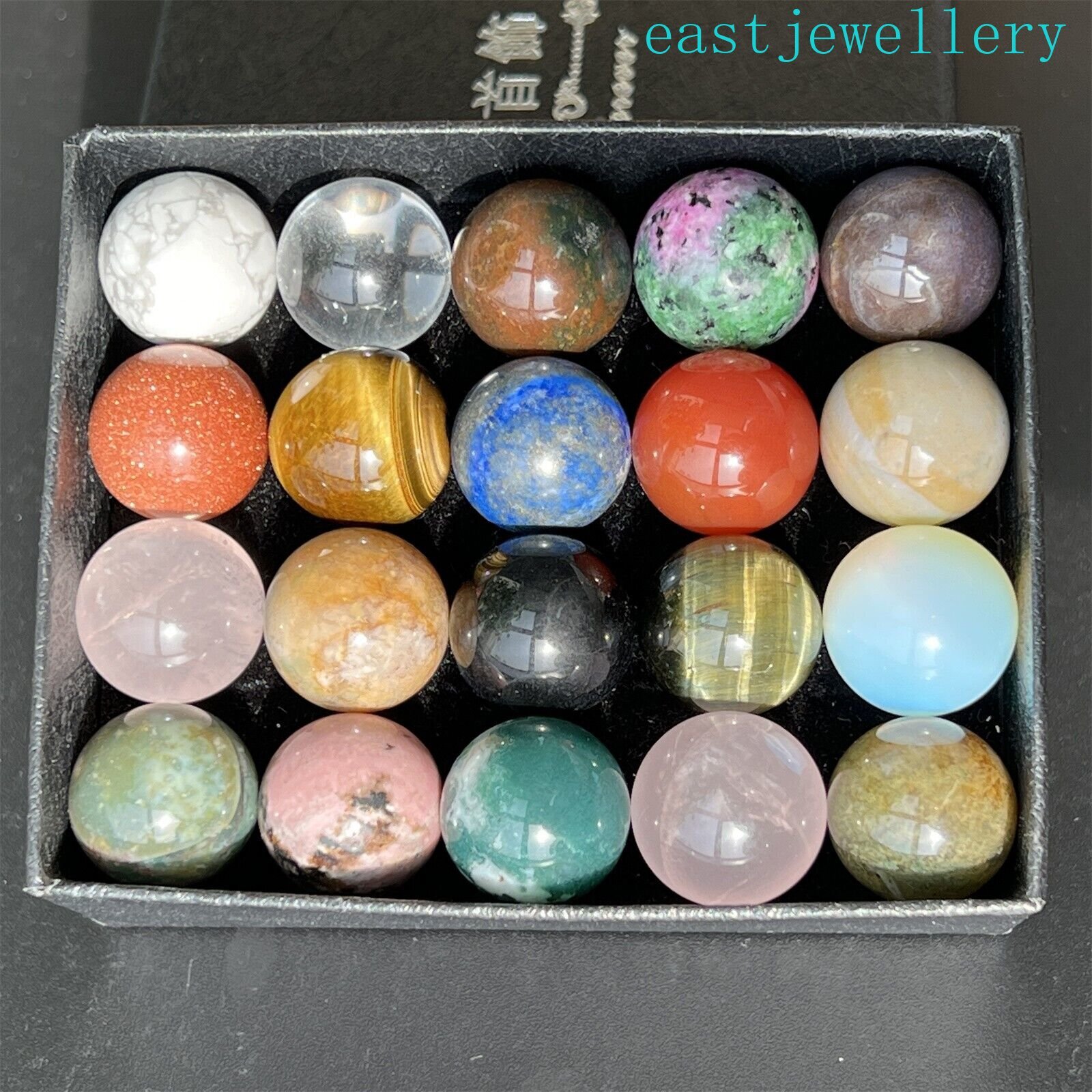 15mm+ box Natural Mixed Sphere quartz crystal ball Palm stone reiki healing 20x