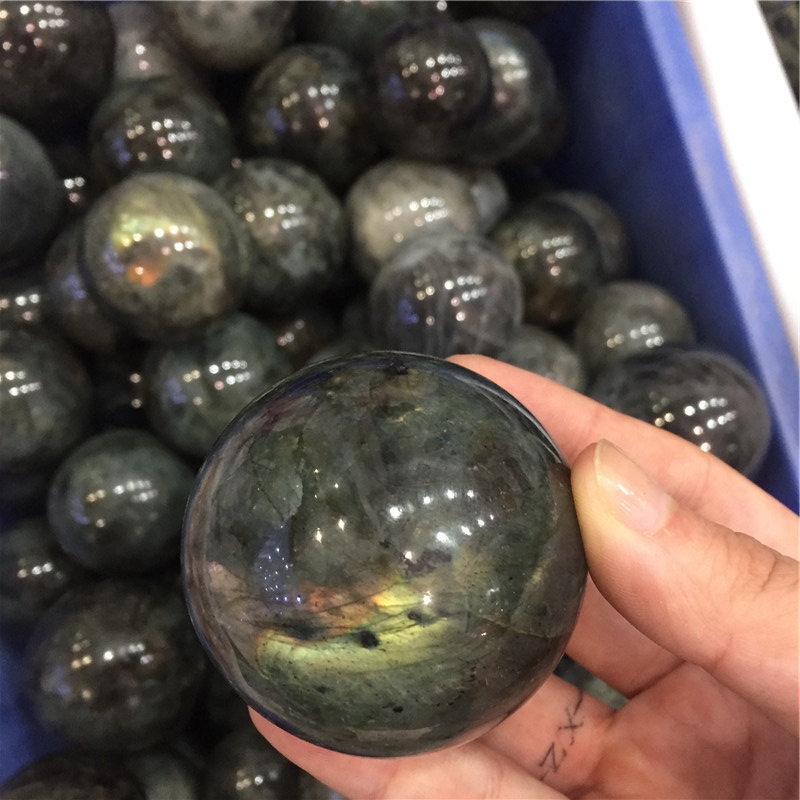 50mm Natural Labradorite Quartz Crystal Stone Sphere Healing Energy Ball + Stand