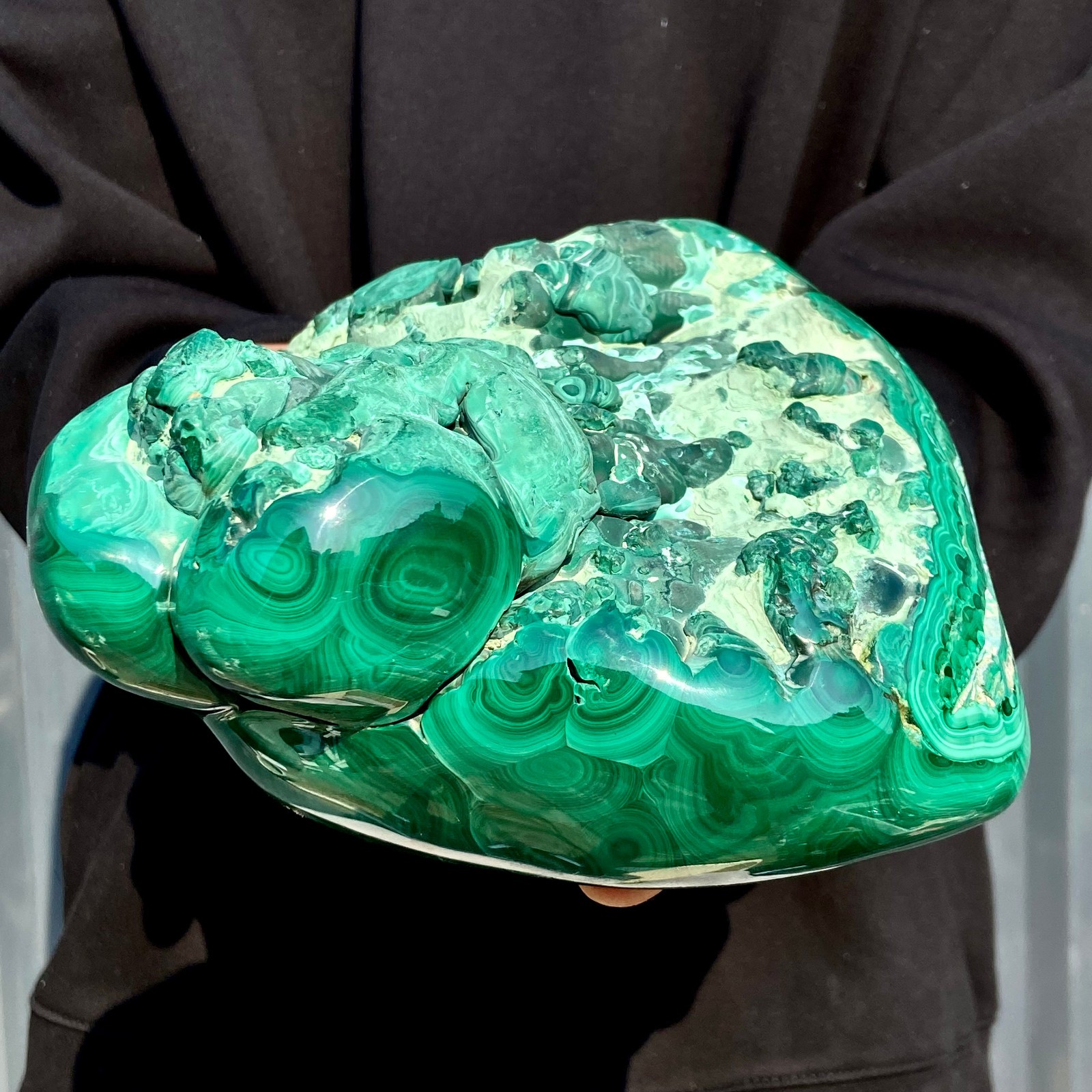 11.4LB Large Natural glossy malachite transparent cluster rough mineral sample