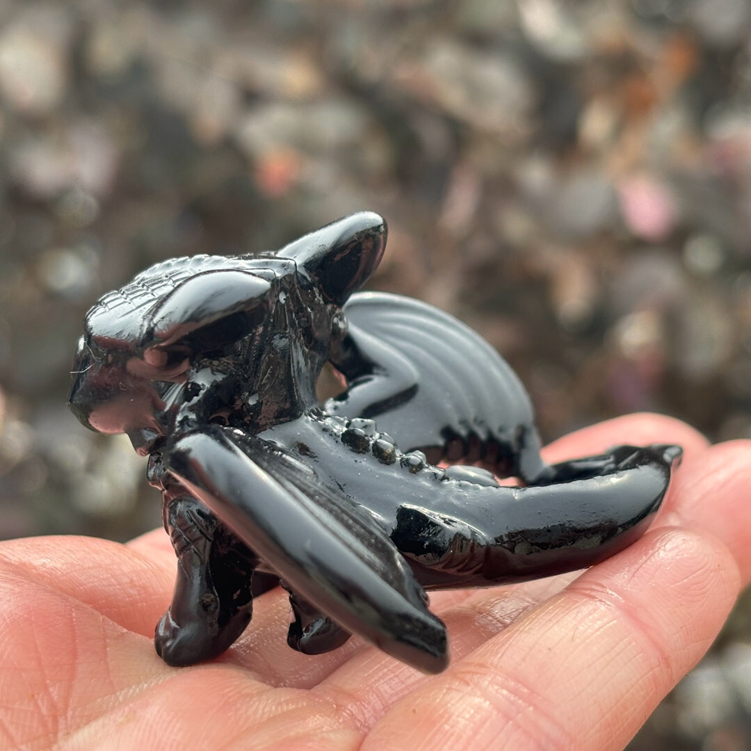 2.5″ Top Natural Obsidian Fly Dragon Skull Carved Quartz Crystal Skull Healing