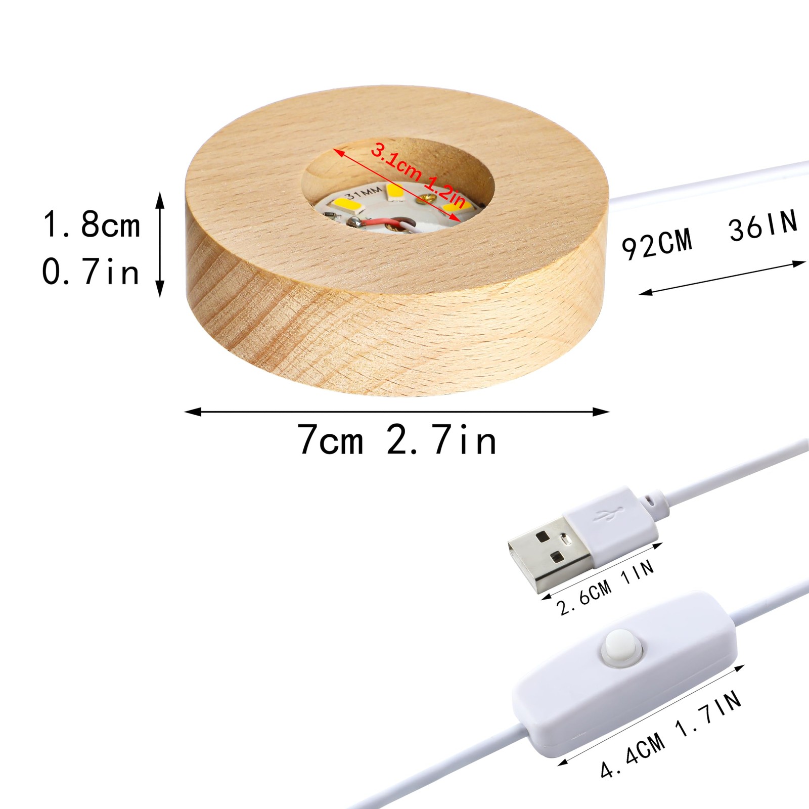 2Pcs Led Wood Display Stand for 3D Crystal Glass 2.7in Resin Art Light Wooden…