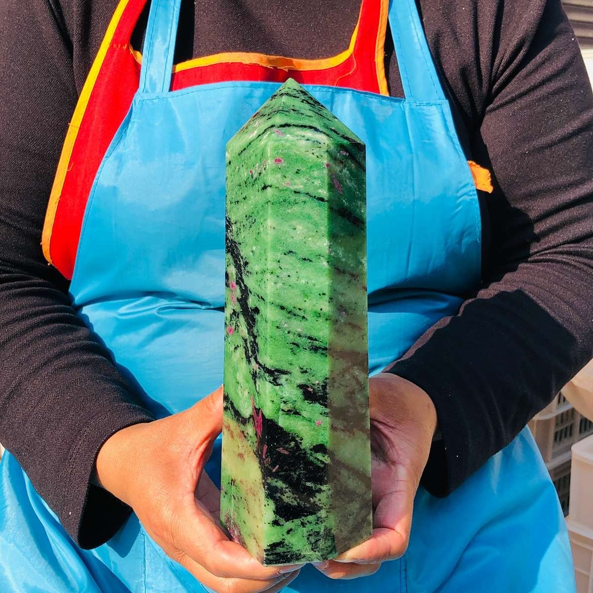 5.25LB Large Natural Red Green Treasure Obelisk Crystal Wand Point Healing