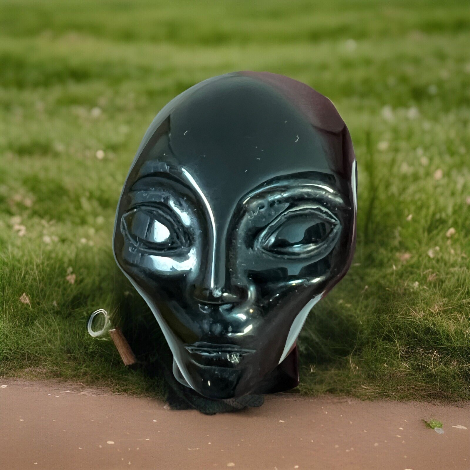 2″ Black Obsidian Alien Head Carving-Polished Crystal Figurine-ET Collectible