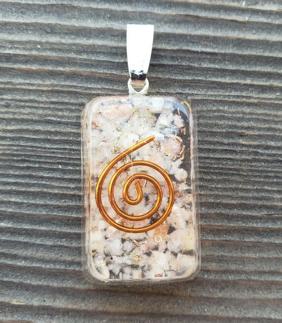 ORGONE SUNSTONE GEMSTONE RECTANGLE PENDANT ORGONITE (ONE)