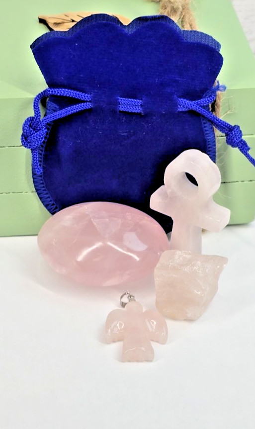 Rose Quartz Crystal Set Self Care Gift Calm Anxiety Relief Stones Bundle