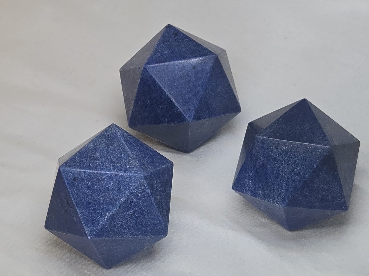 Blue Aventurine Carved Geometric Icosahedron, Large (46mm to 60mm) Decorative