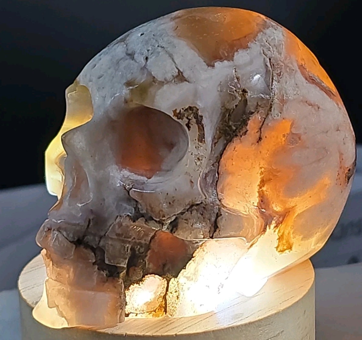 Flower Agate Skull 2.5″ X 2″ 7.8 Oz. 222g.