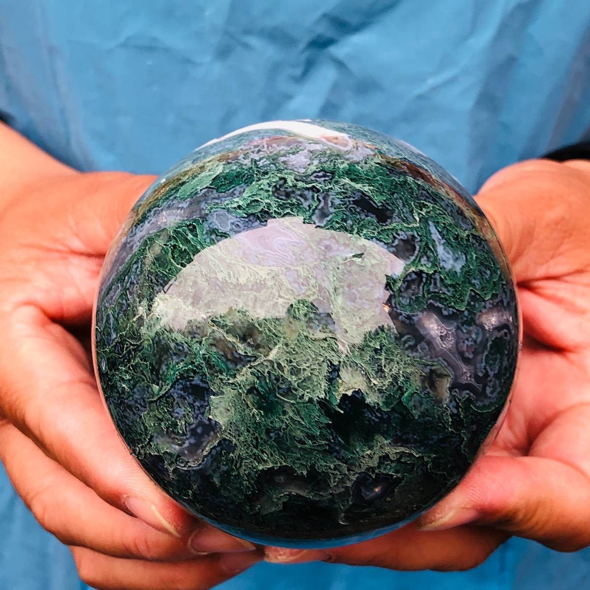 3pcs 4.46LB Natural Water Grass Agate Ball Quartz Crystal Ball Healing 2116