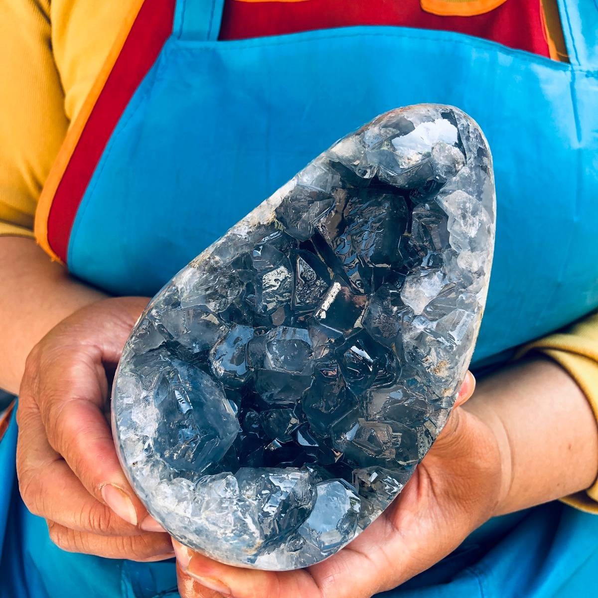 6.35LB Natural Blue Celestite Geode Crystal Cluster Specime Healing 1.51+1.38kg