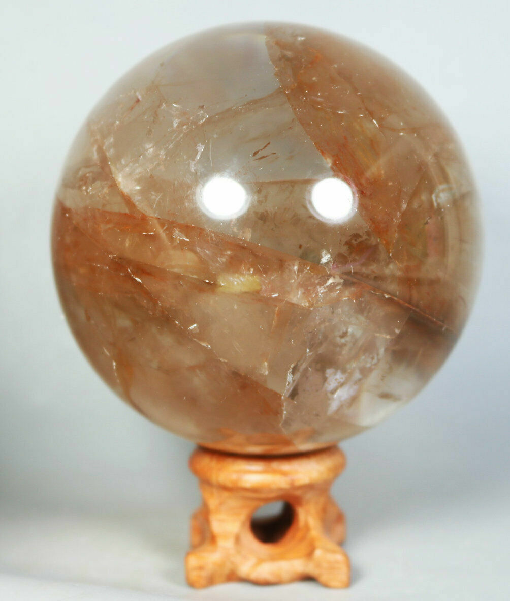 Natural RED QUARTZ Hematoid Crystal PHANTOM MULTI INCLUSIONS Sphere / Stand 73mm
