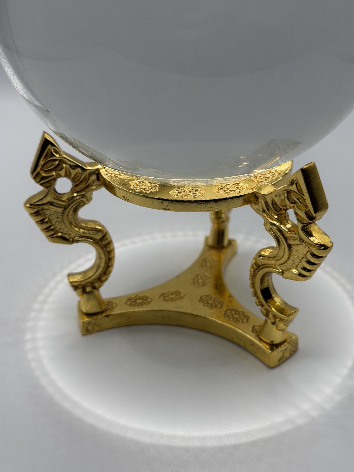 Amlong Crystal Clear Ball Sphere 110mm 4.2” Gold Dragon Stand NIB