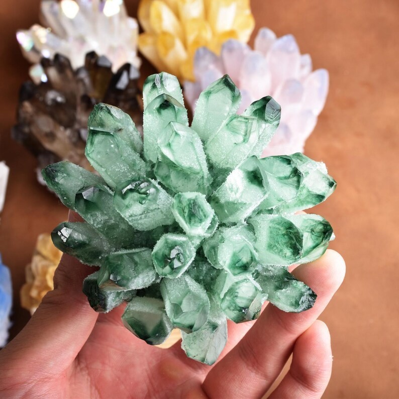 Natural Green Quartz Cluster Crystal Geode Energy Wealth Reiki Mineral Specimens