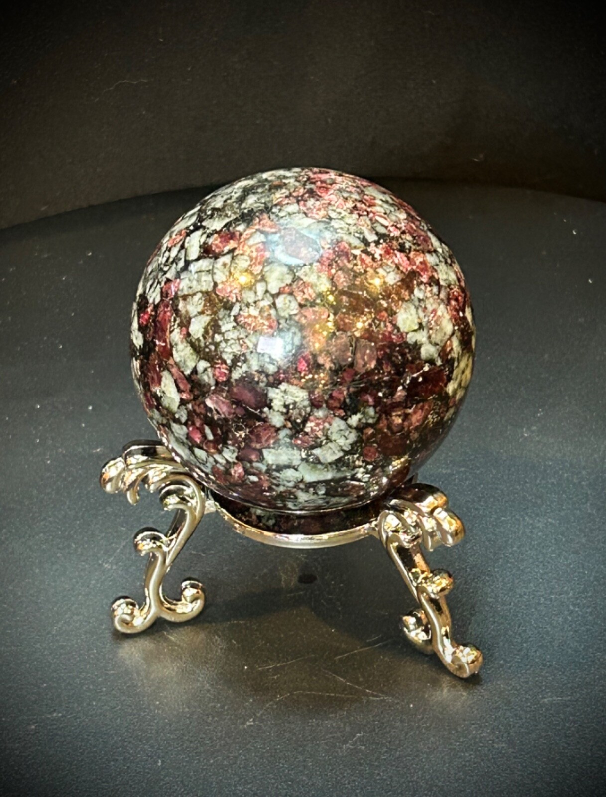 2.4″ Awesome UV Reactive Eudialite Sphere With Metal Stand 12oz