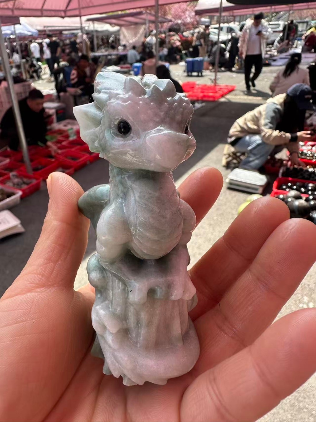 1pc Natural Jade Quartz Carved Little Dragon Crystal Reiki Healing Decor