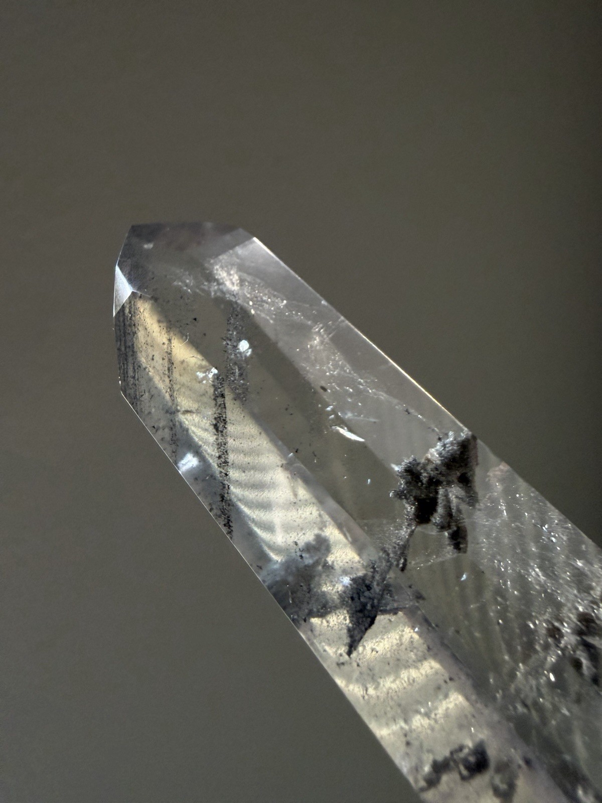 Brazil Lemurian Quartz with Black Scenic Inclusions | Semi-Polished High Clarity