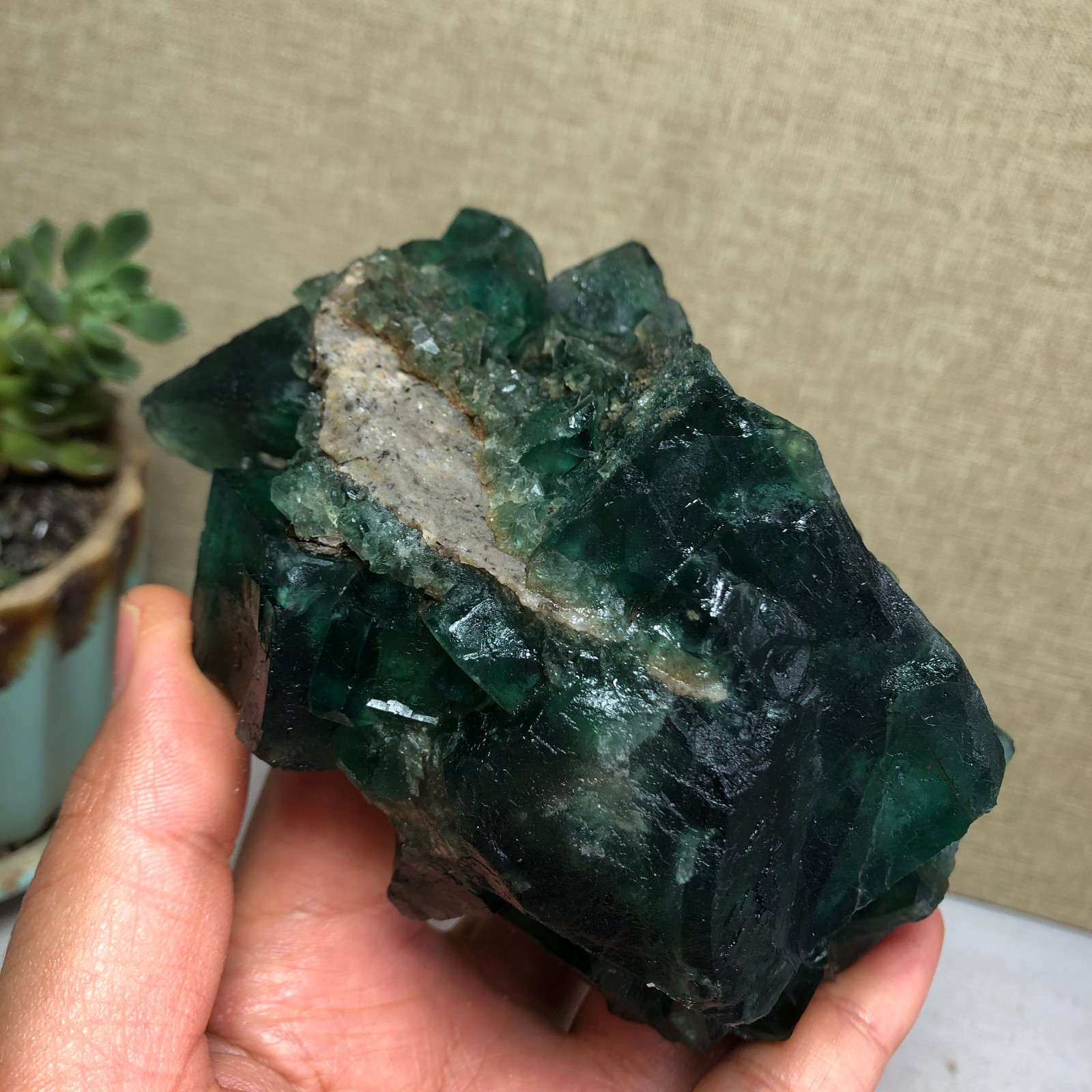 681g NATURAL Green Cubic FLUORITE Crystal Cluster Mineral Specimen A4721