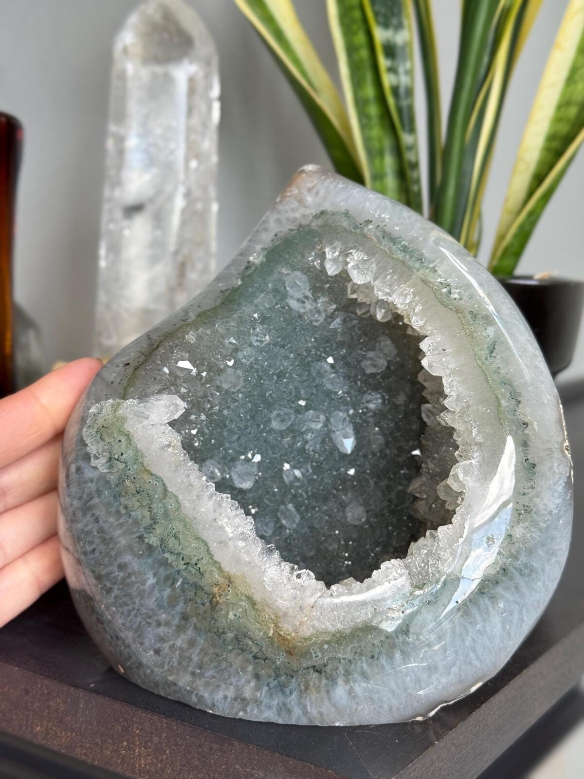 Uruguayan Quartz Flame Geode Mineral Specimen Standing Crystal Cluster A12