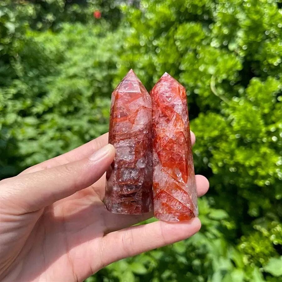 Natural Hematoid Quartz Tower Point Obelisk Healing Crystal Mineral Specimen