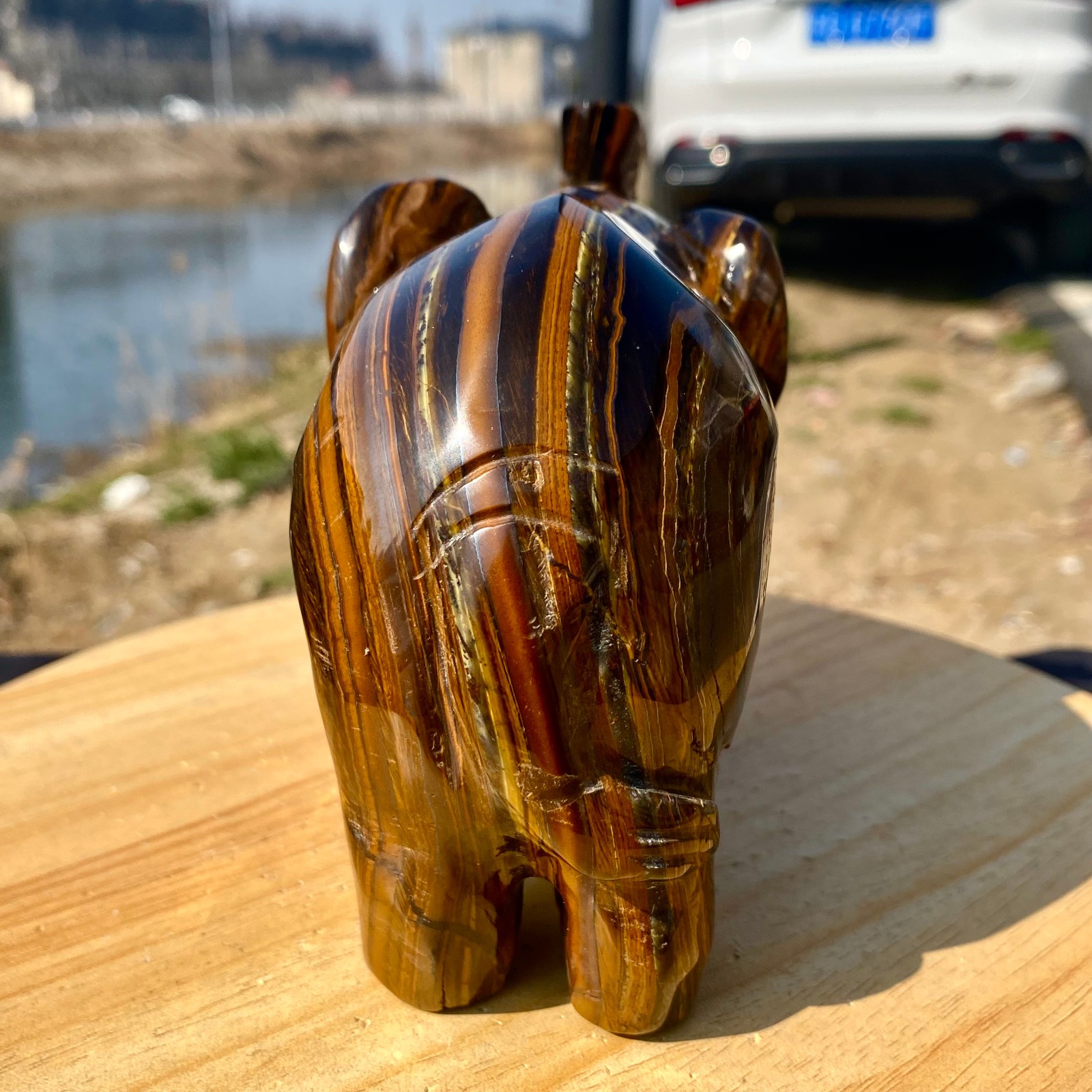 3.72LB Natural Tiger’s Eye Gemstone Elephant Figurin Hand Carved Mineral