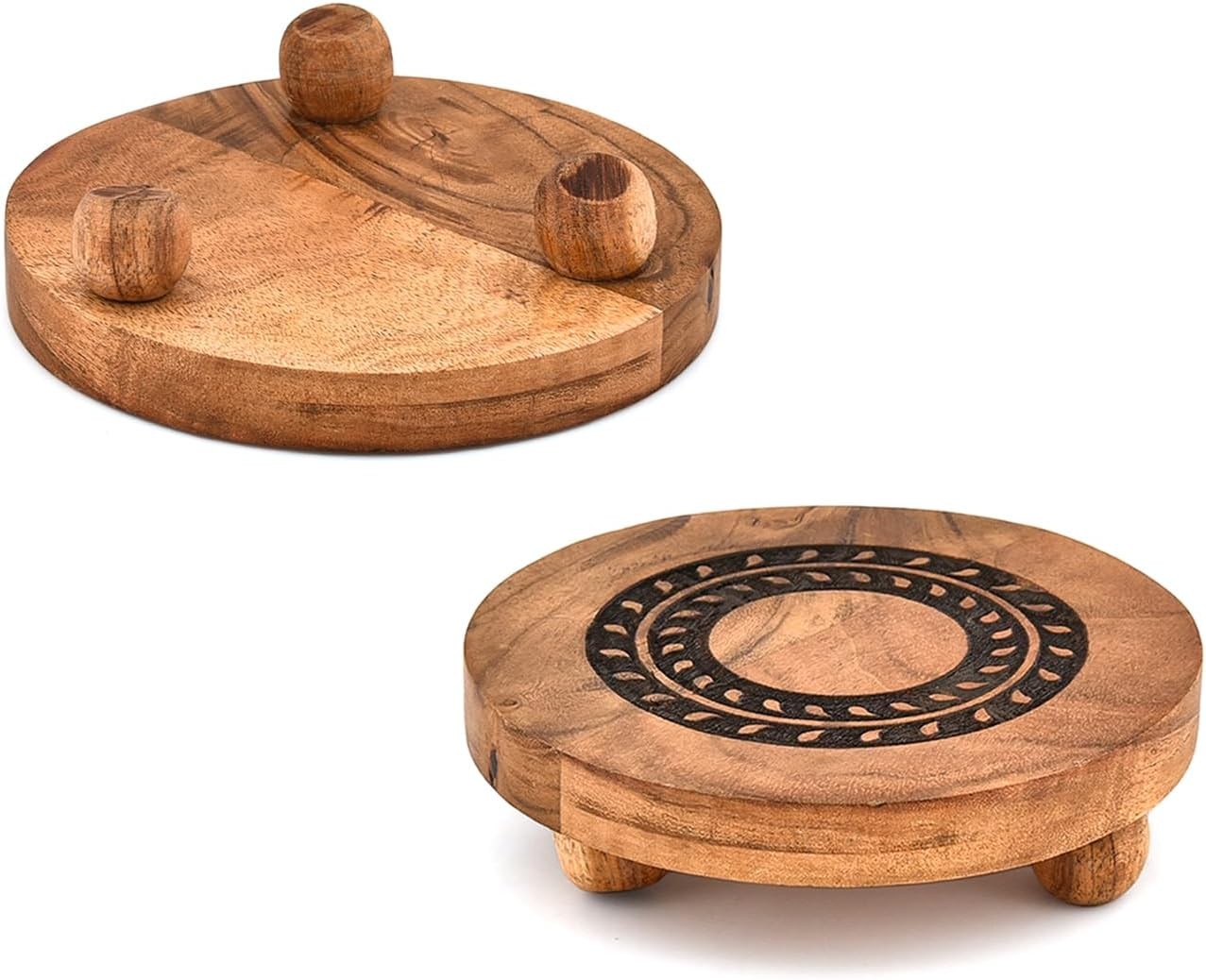 Pedestals Acacia Wood Round Vintage Display Stand Decorative Accent Display