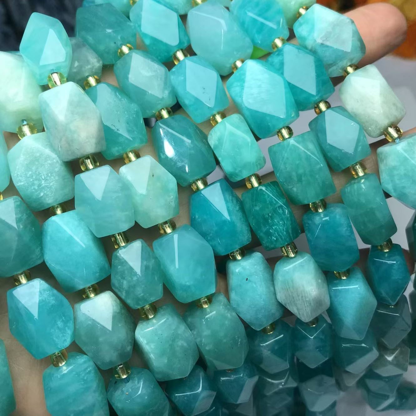 Natural Amazonite Faceted Rectangle Loose Beads, Turquoise Green Gemstone Beads